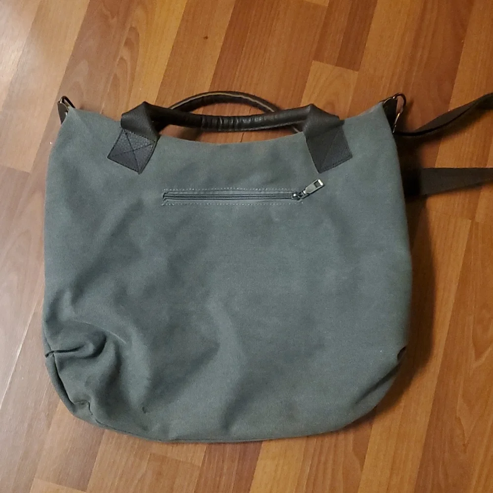 K2 Classic Fashion Crossbody khaki Tote/ messenger bag Canvas/Leather 19x16